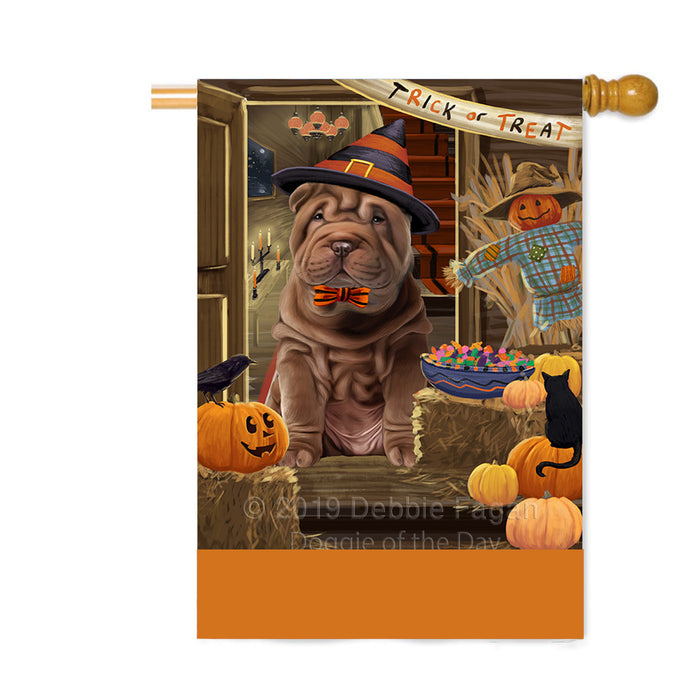 Personalized Enter at Own Risk Trick or Treat Halloween Shar Pei Dog Custom House Flag FLG-DOTD-A59772