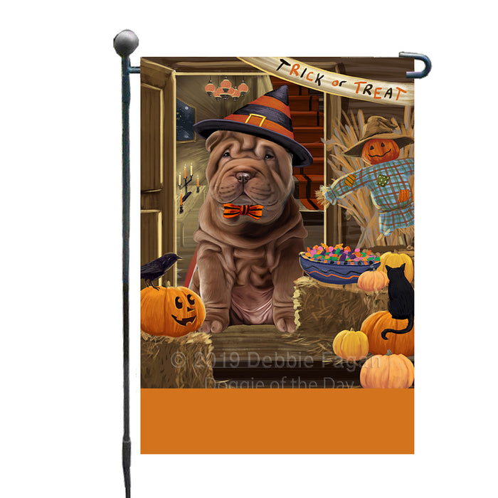 Personalized Enter at Own Risk Trick or Treat Halloween Shar Pei Dog Custom Garden Flags GFLG-DOTD-A59716