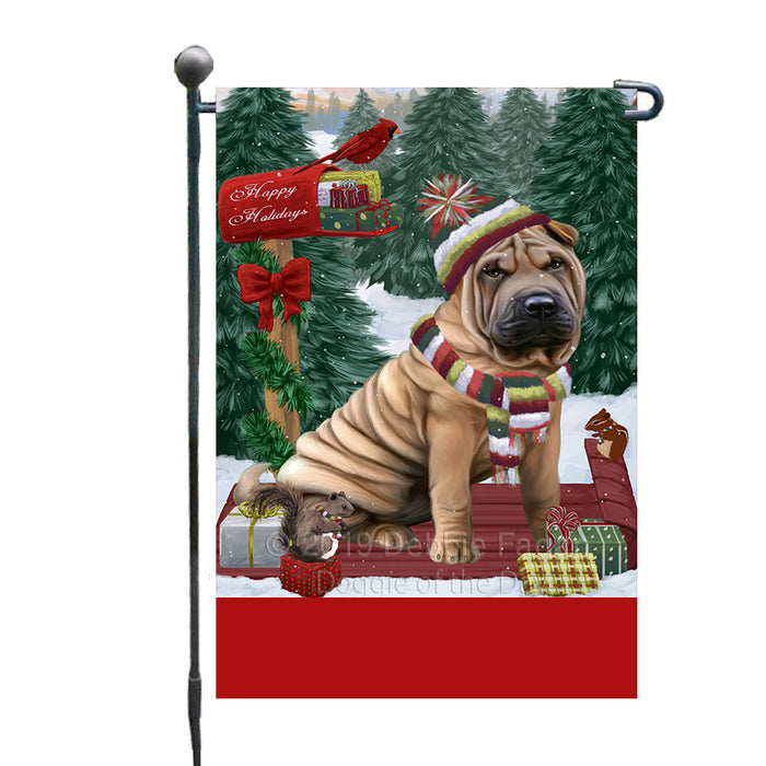 Personalized Merry Christmas Woodland Sled  Shar Pei Dog Custom Garden Flags GFLG-DOTD-A61680