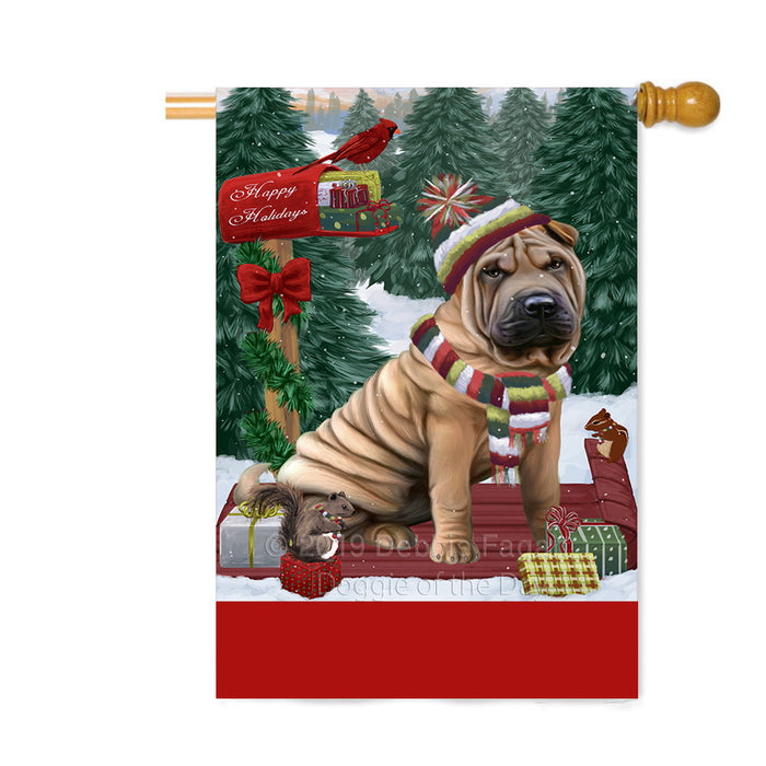 Personalized Merry Christmas Woodland Sled Shar Pei Dog Custom House Flag FLG-DOTD-A61736