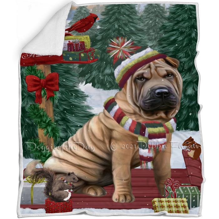 Merry Christmas Woodland Sled Shar Pei Dog Blanket BLNKT114654