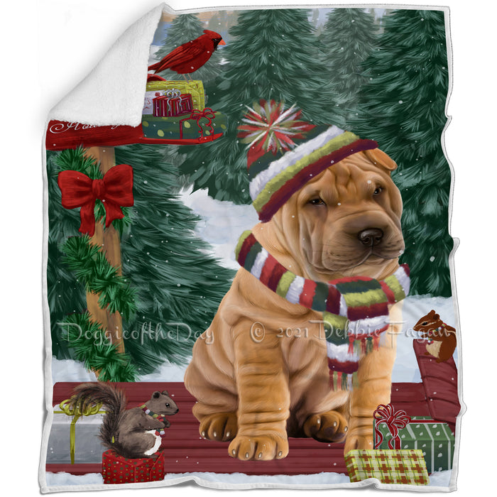 Merry Christmas Woodland Sled Shar Pei Dog Blanket BLNKT114663