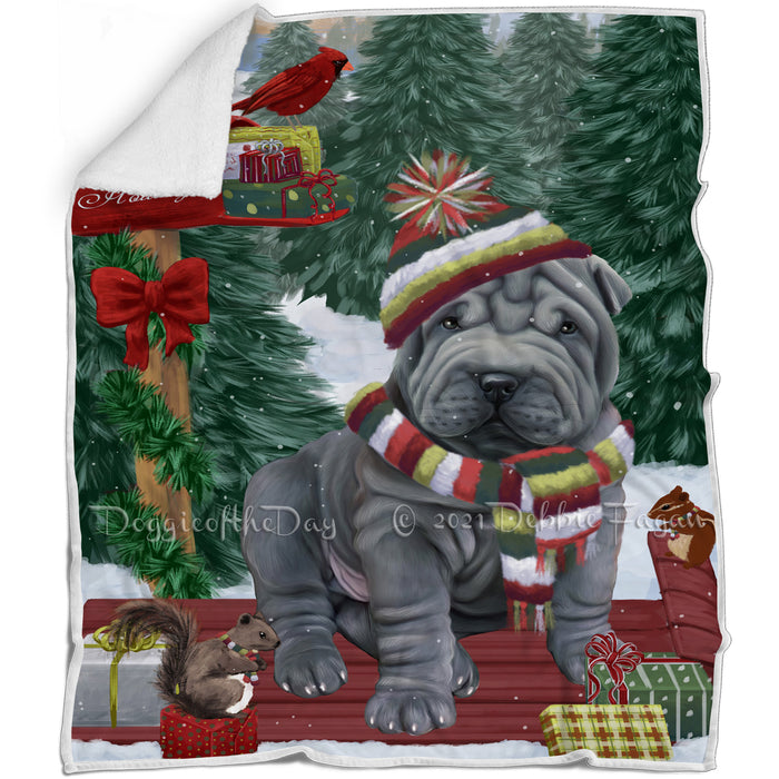 Merry Christmas Woodland Sled Shar Pei Dog Blanket BLNKT114672