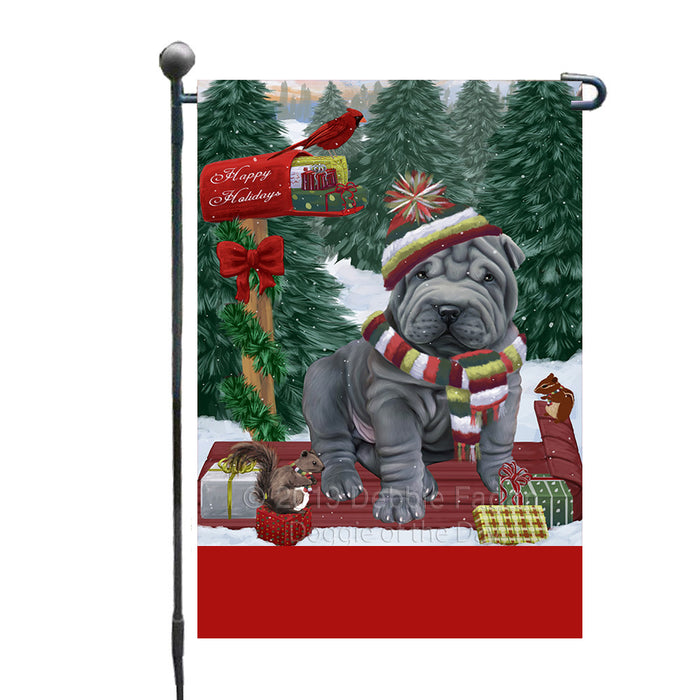 Personalized Merry Christmas Woodland Sled  Shar Pei Dog Custom Garden Flags GFLG-DOTD-A61682