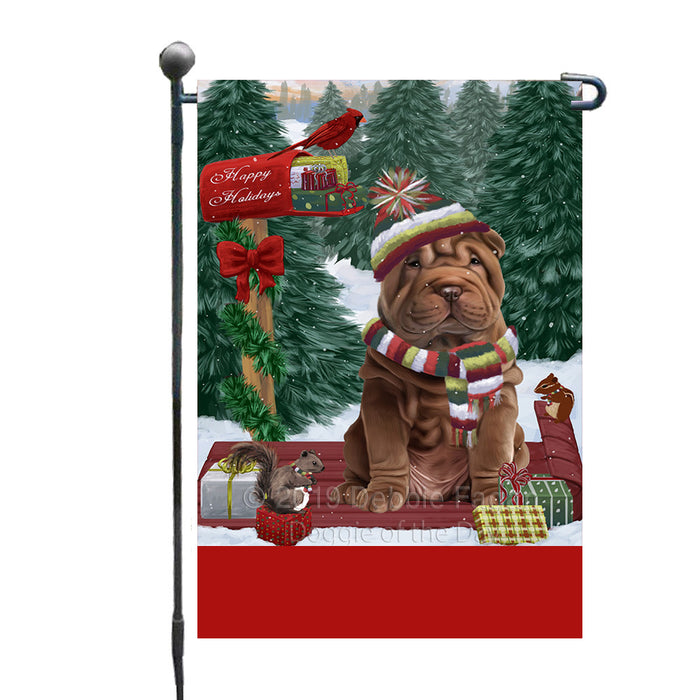 Personalized Merry Christmas Woodland Sled  Shar Pei Dog Custom Garden Flags GFLG-DOTD-A61683
