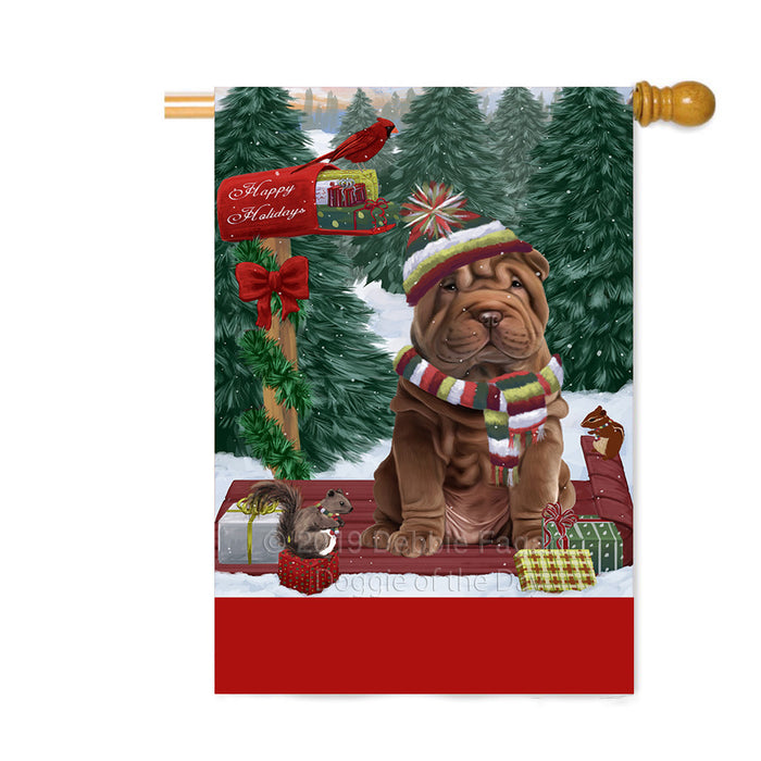 Personalized Merry Christmas Woodland Sled Shar Pei Dog Custom House Flag FLG-DOTD-A61739