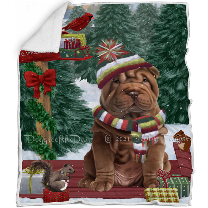 Merry Christmas Woodland Sled Shar Pei Dog Blanket BLNKT114681