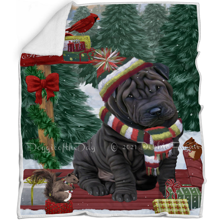 Merry Christmas Woodland Sled Shar Pei Dog Blanket BLNKT114690