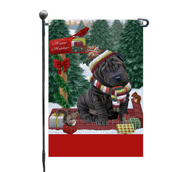 Personalized Merry Christmas Woodland Sled  Shar Pei Dog Custom Garden Flags GFLG-DOTD-A61684