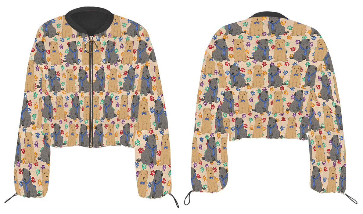 Rainbow Paw Print Shar Pei Dogs Cropped Chiffon Women's Jacket WH50607