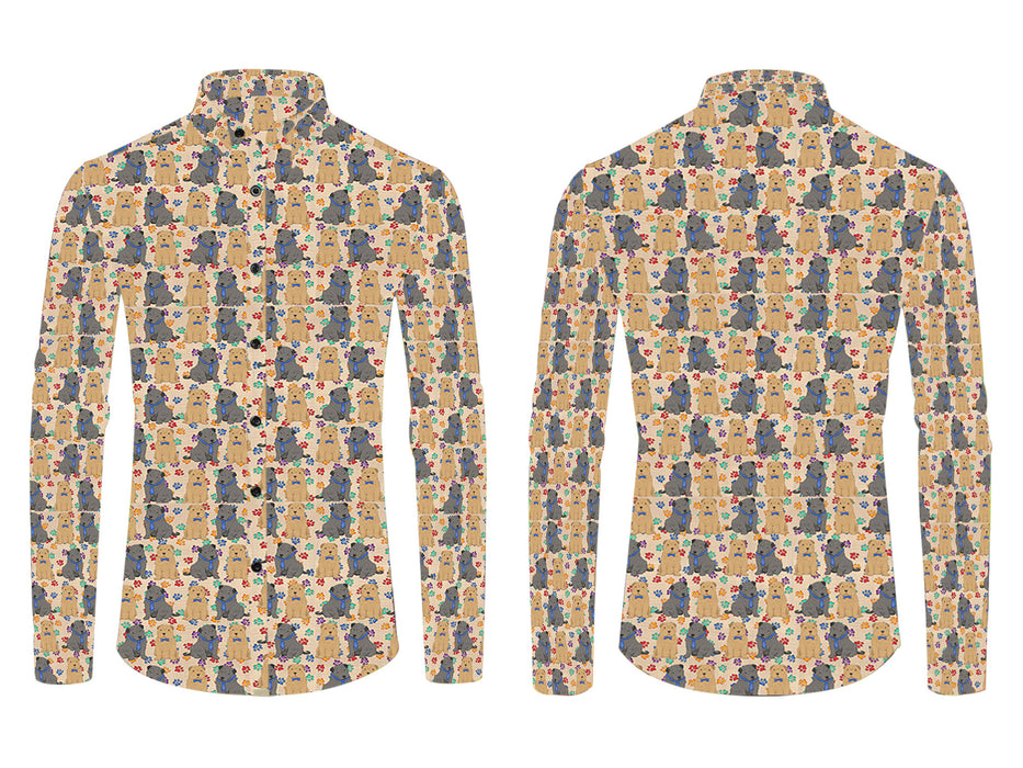 Rainbow Paw Print Shar Pei Dogs Blue All Over Print Casual Dress Men's Shirt
