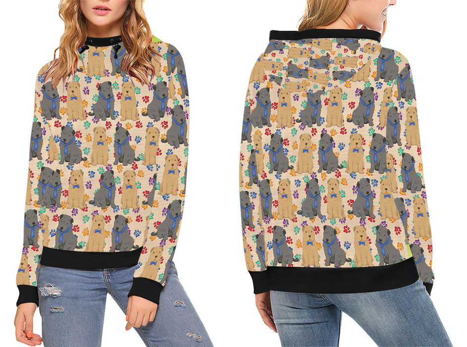 Rainbow Paw Print Shar Pei Dogs High Neck Pullover Women's Hoodie WH49155