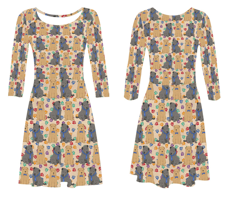 Rainbow Paw Print Shar Pei Dogs Blue 3/4 Sleeve Sundress