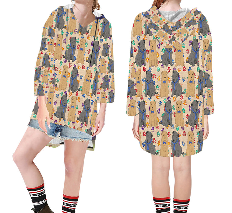 Rainbow Paw Print Shar Pei Dogs Blue Step Hem Women's Hoodie