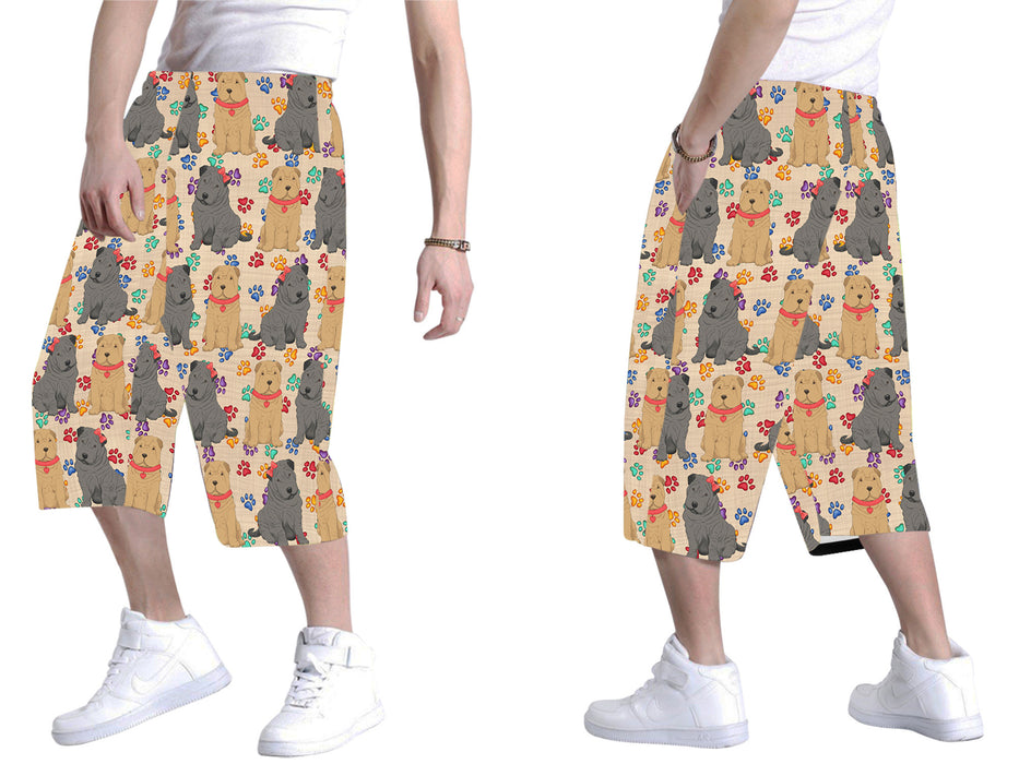 Rainbow Paw Print Shar Pei Dogs Red All Over Print Men's Baggy Shorts