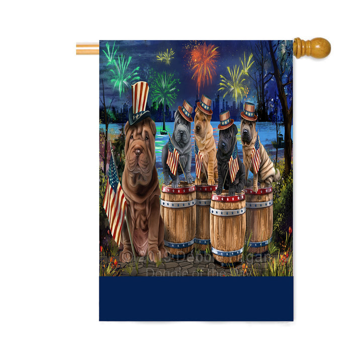 Personalized 4th of July Firework Shar Pei Dogs Custom House Flag FLG-DOTD-A58132