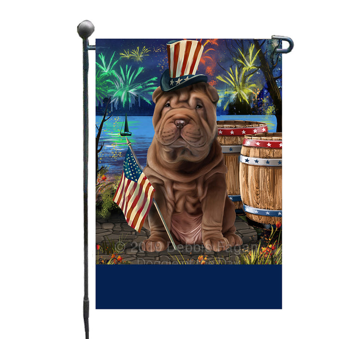 Personalized 4th of July Firework Shar Pei Dog Custom Garden Flags GFLG-DOTD-A58077