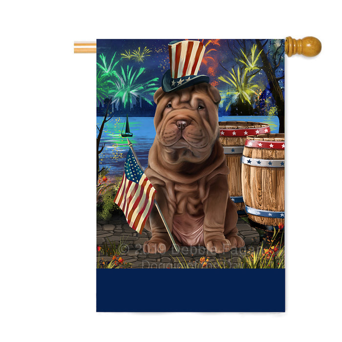 Personalized 4th of July Firework Shar Pei Dog Custom House Flag FLG-DOTD-A58133