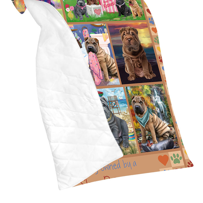 Love is Being Owned Shar Pei Dog Beige Quilt