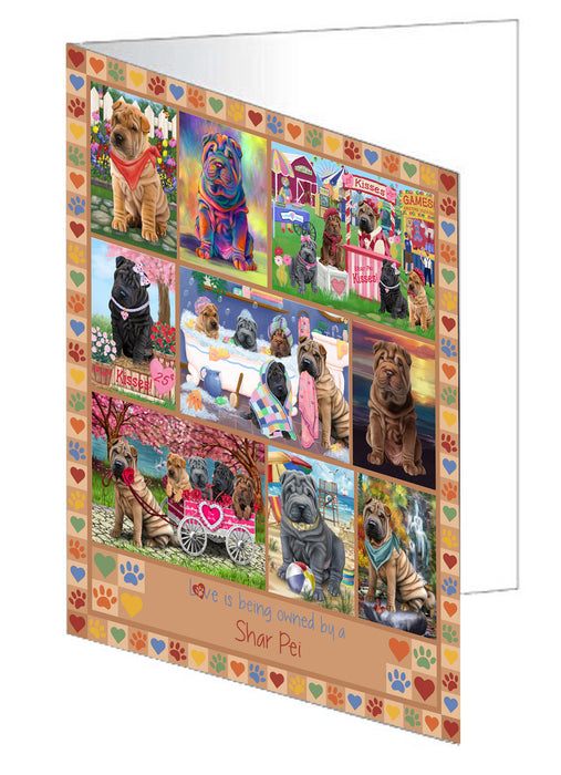 Love is Being Owned Shar Pei Dog Beige Handmade Artwork Assorted Pets Greeting Cards and Note Cards with Envelopes for All Occasions and Holiday Seasons GCD77474