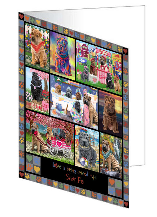 Love is Being Owned Shar Pei Dog Grey Handmade Artwork Assorted Pets Greeting Cards and Note Cards with Envelopes for All Occasions and Holiday Seasons GCD77477