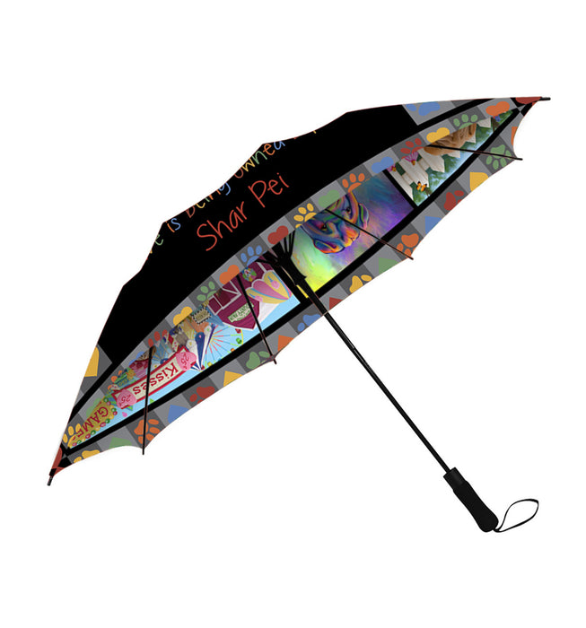 Love is Being Owned Shar Pei Dog Grey Semi-Automatic Foldable Umbrella