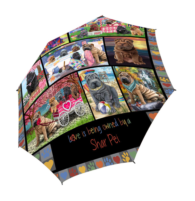 Love is Being Owned Shar Pei Dog Grey Semi-Automatic Foldable Umbrella