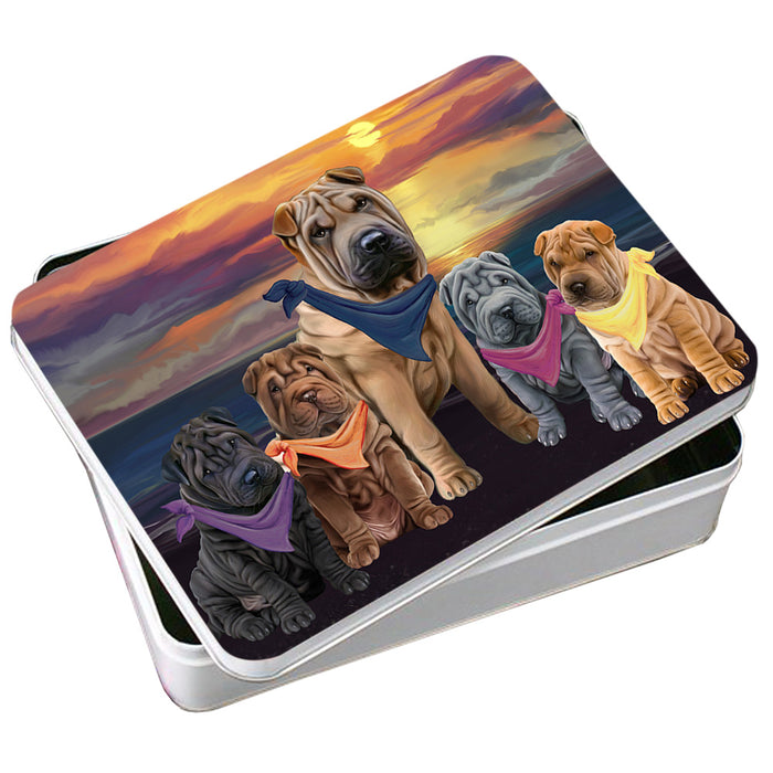 Family Sunset Portrait Shar Peis Dog Photo Storage Tin PITN50279