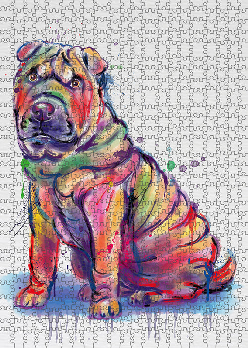 Watercolor Shar Pei Dog Puzzle with Photo Tin PUZL97220