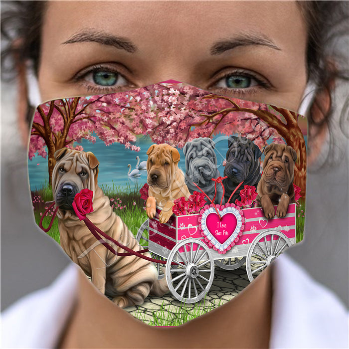 I Love Shar Pei Dogs in a Cart Face Mask FM48180