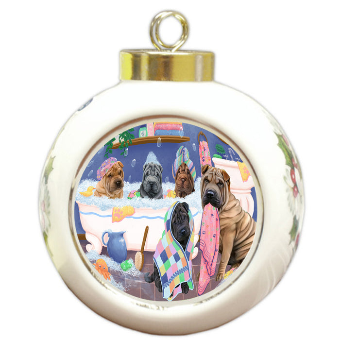 Rub A Dub Dogs In A Tub Shar Peis Dog Round Ball Christmas Ornament RBPOR57177