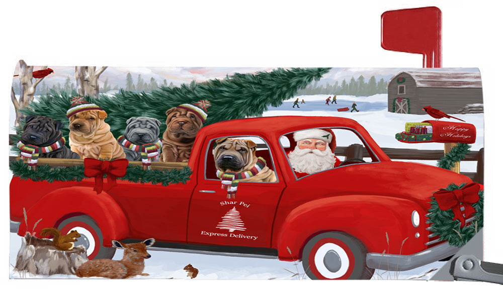 Magnetic Mailbox Cover Christmas Santa Express Delivery Shar Peis Dog MBC48350