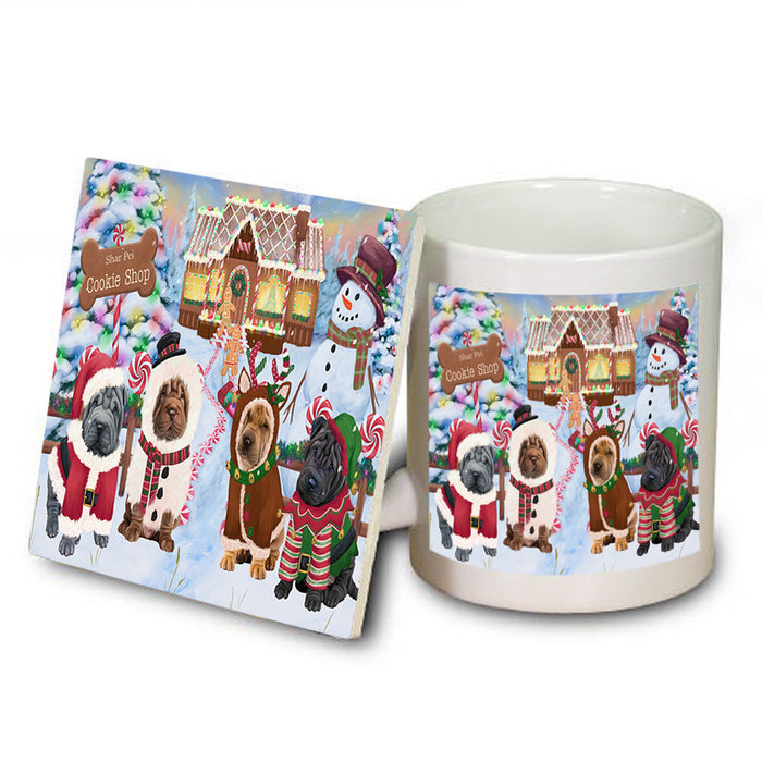 Holiday Gingerbread Cookie Shop Shar Peis Dog Mug and Coaster Set MUC56610