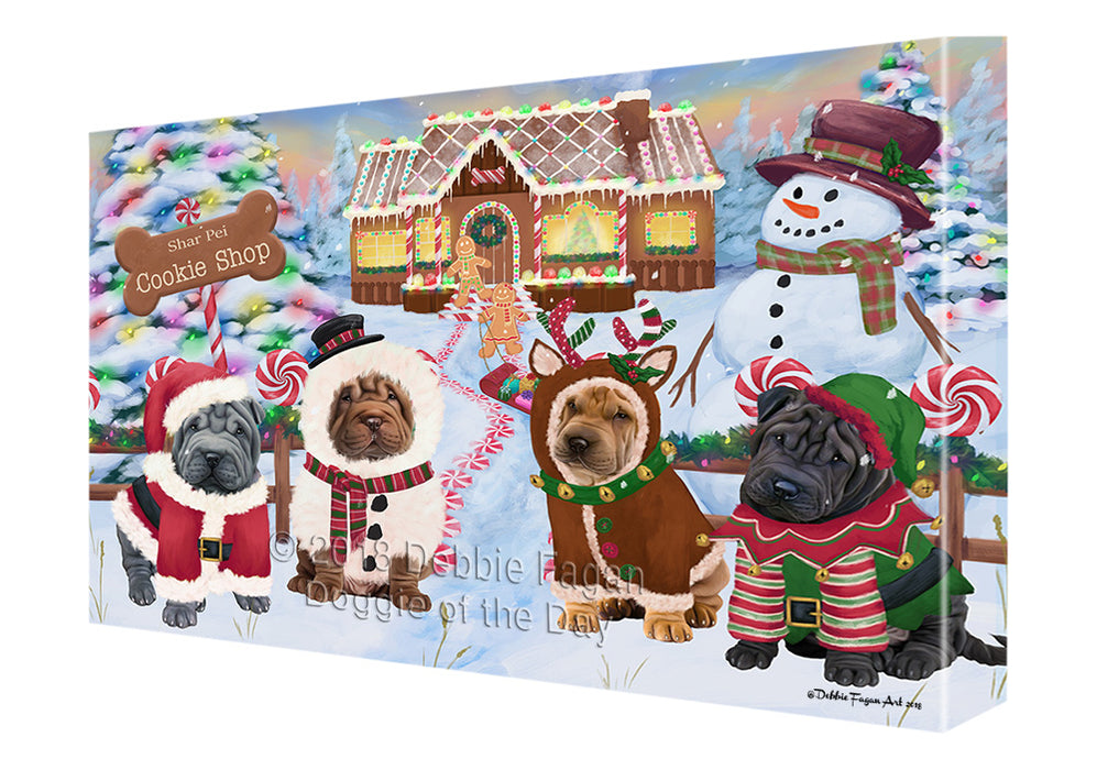 Holiday Gingerbread Cookie Shop Shar Peis Dog Canvas Print Wall Art Décor CVS131786