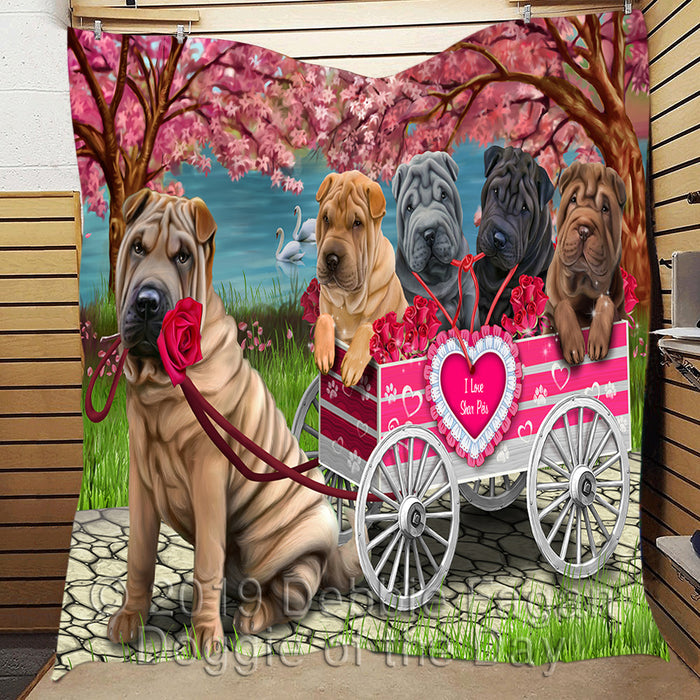 I Love Shar Pei Dogs in a Cart Quilt