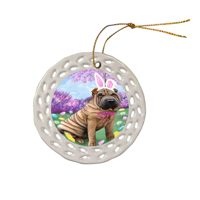 Shar Pei Dog Easter Holiday Ceramic Doily Ornament DPOR49253