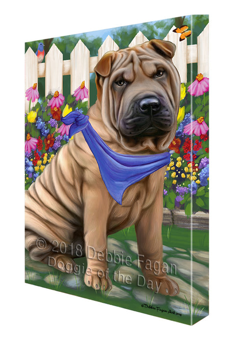 Spring Floral Shar Pei Dog Canvas Wall Art CVS67120