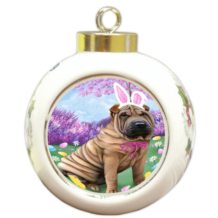 Shar Pei Dog Easter Holiday Round Ball Christmas Ornament RBPOR49253