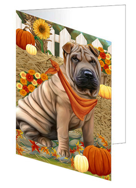 Fall Autumn Greeting Shar Pei Dog with Pumpkins Handmade Artwork Assorted Pets Greeting Cards and Note Cards with Envelopes for All Occasions and Holiday Seasons GCD56597
