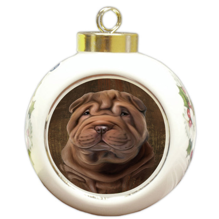 Rustic Shar Pei Dog Round Ball Christmas Ornament RBPOR50475
