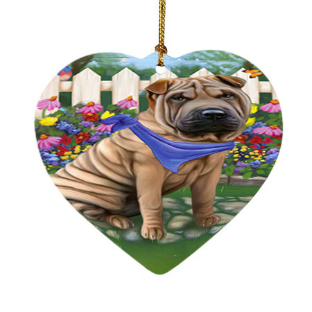 Spring Floral Shar Pei Dog Heart Christmas Ornament HPOR52155