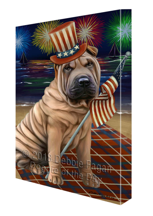 4th of July Independence Day Firework Shar Pei Dog Canvas Wall Art CVS56595