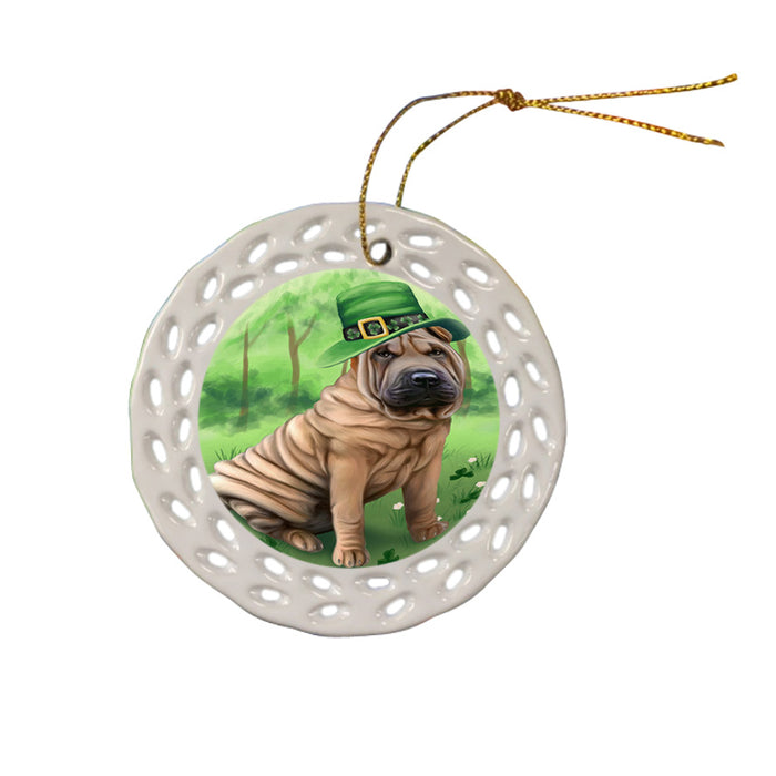 St. Patricks Day Irish Portrait Shar Pei Dog Ceramic Doily Ornament DPOR49387