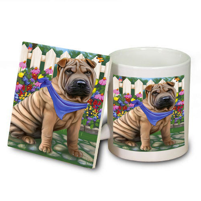 Spring Floral Shar Pei Dog Mug and Coaster Set MUC52240