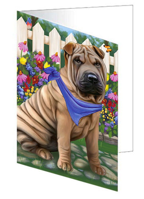 Spring Floral Shar Pei Dog Handmade Artwork Assorted Pets Greeting Cards and Note Cards with Envelopes for All Occasions and Holiday Seasons GCD60494
