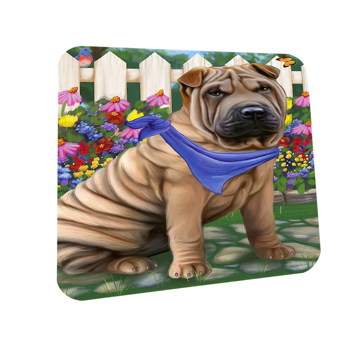 Spring Floral Shar Pei Dog Coasters Set of 4 CST52114