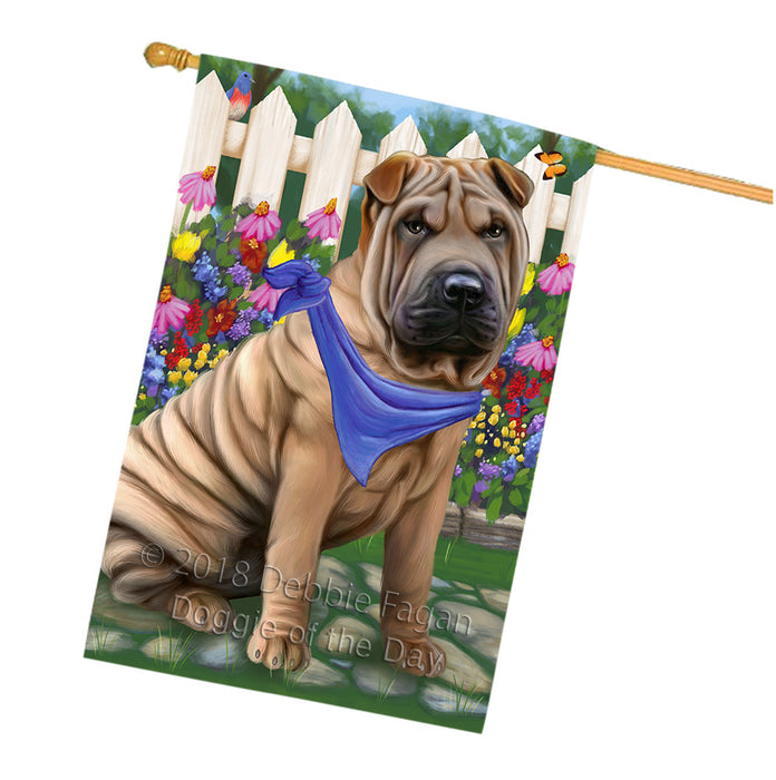 Spring Floral Shar Pei Dog House Flag FLG50117