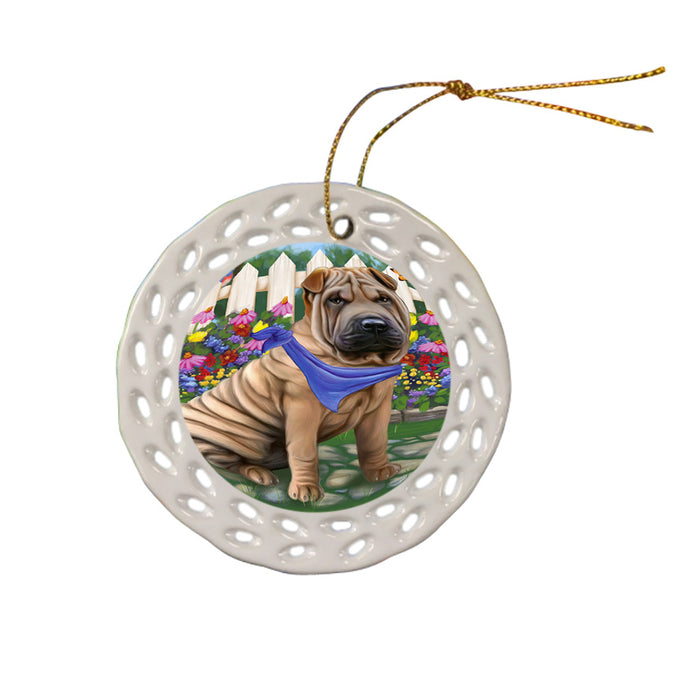 Spring Floral Shar Pei Dog Ceramic Doily Ornament DPOR52155