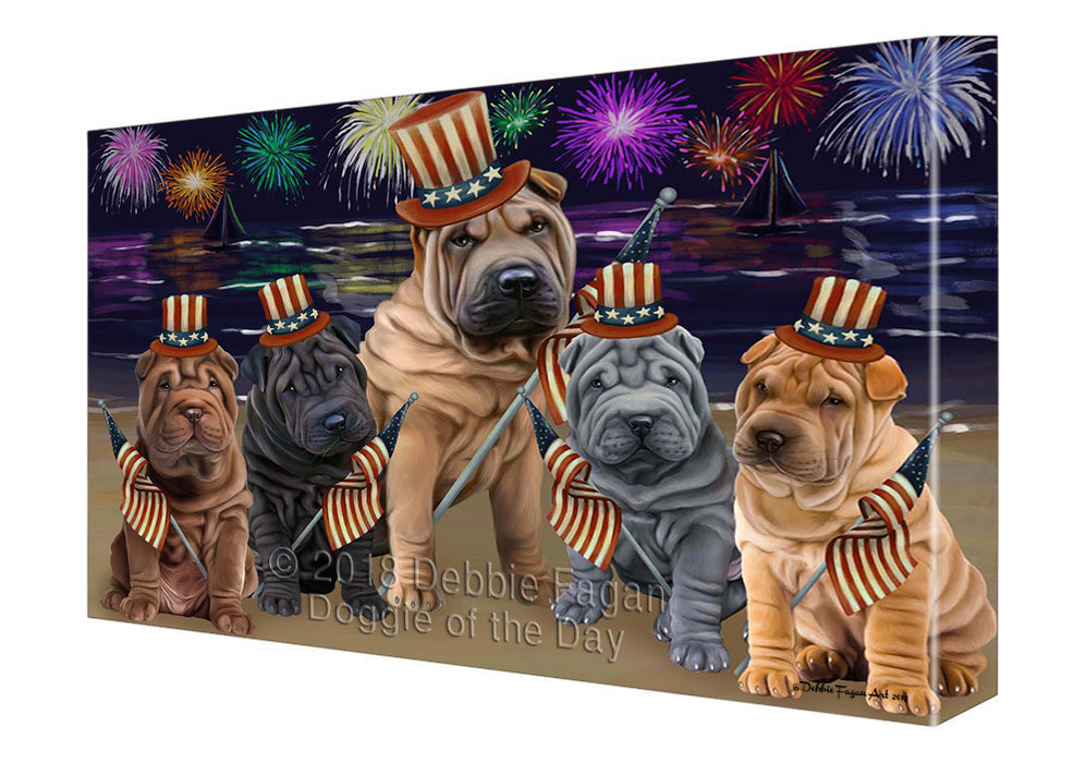 4th of July Independence Day Firework Shar Peis Dog Canvas Wall Art CVS56604