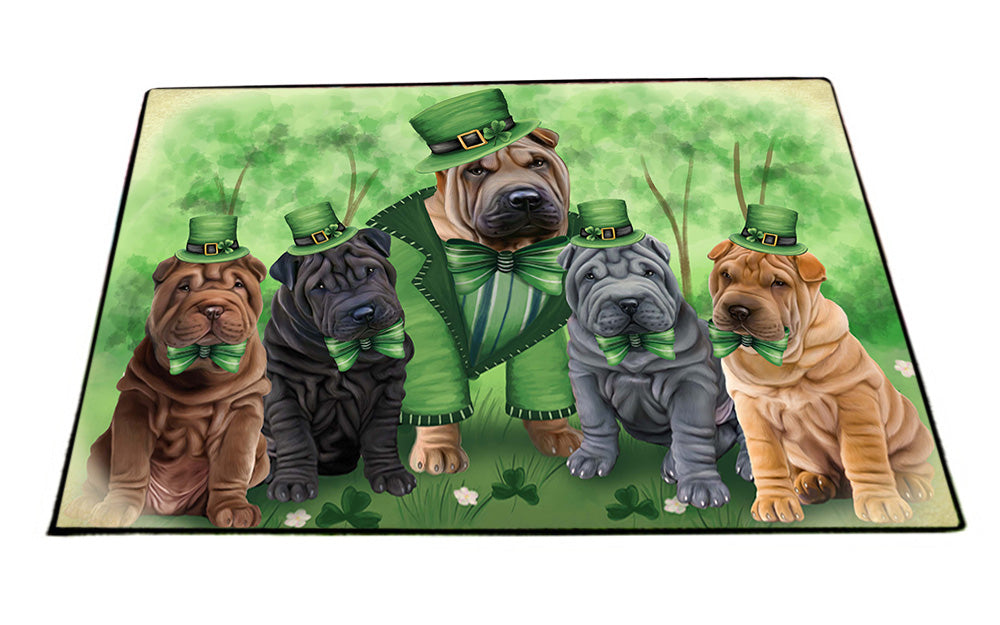 St. Patricks Day Irish Family Portrait Shar Peis Dog Floormat FLMS49767